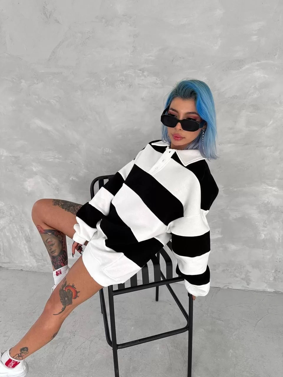 Unisex Üç İplik Parçalı Yakalı SweatShirt - Varsayılan