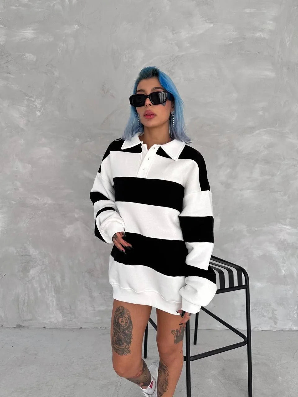 Unisex Üç İplik Parçalı Yakalı SweatShirt - Varsayılan