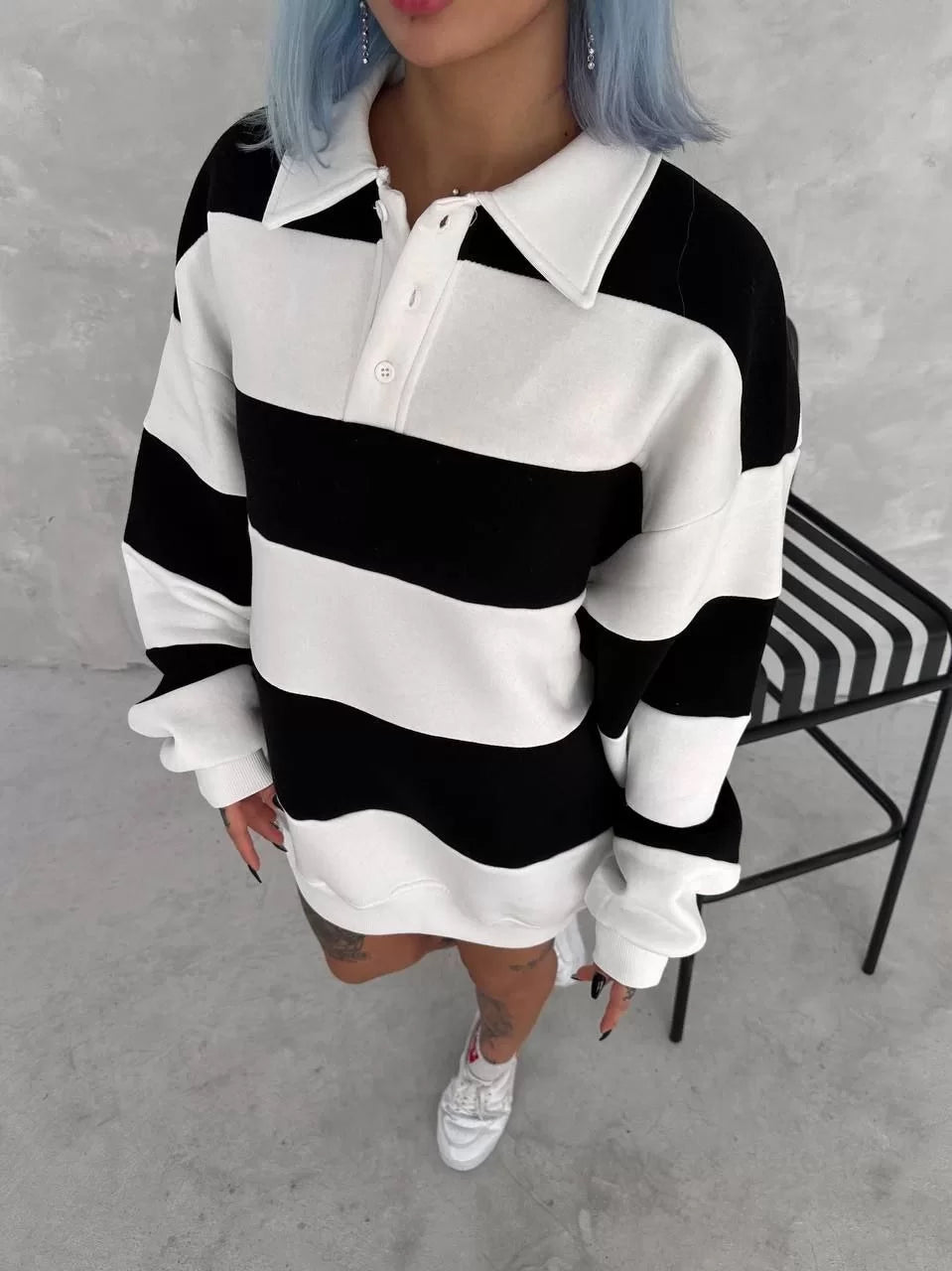 Unisex Üç İplik Parçalı Yakalı SweatShirt - Varsayılan