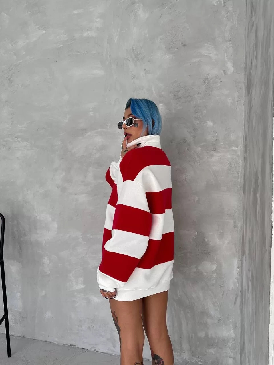 Unisex Üç İplik Parçalı Yakalı SweatShirt - Varsayılan