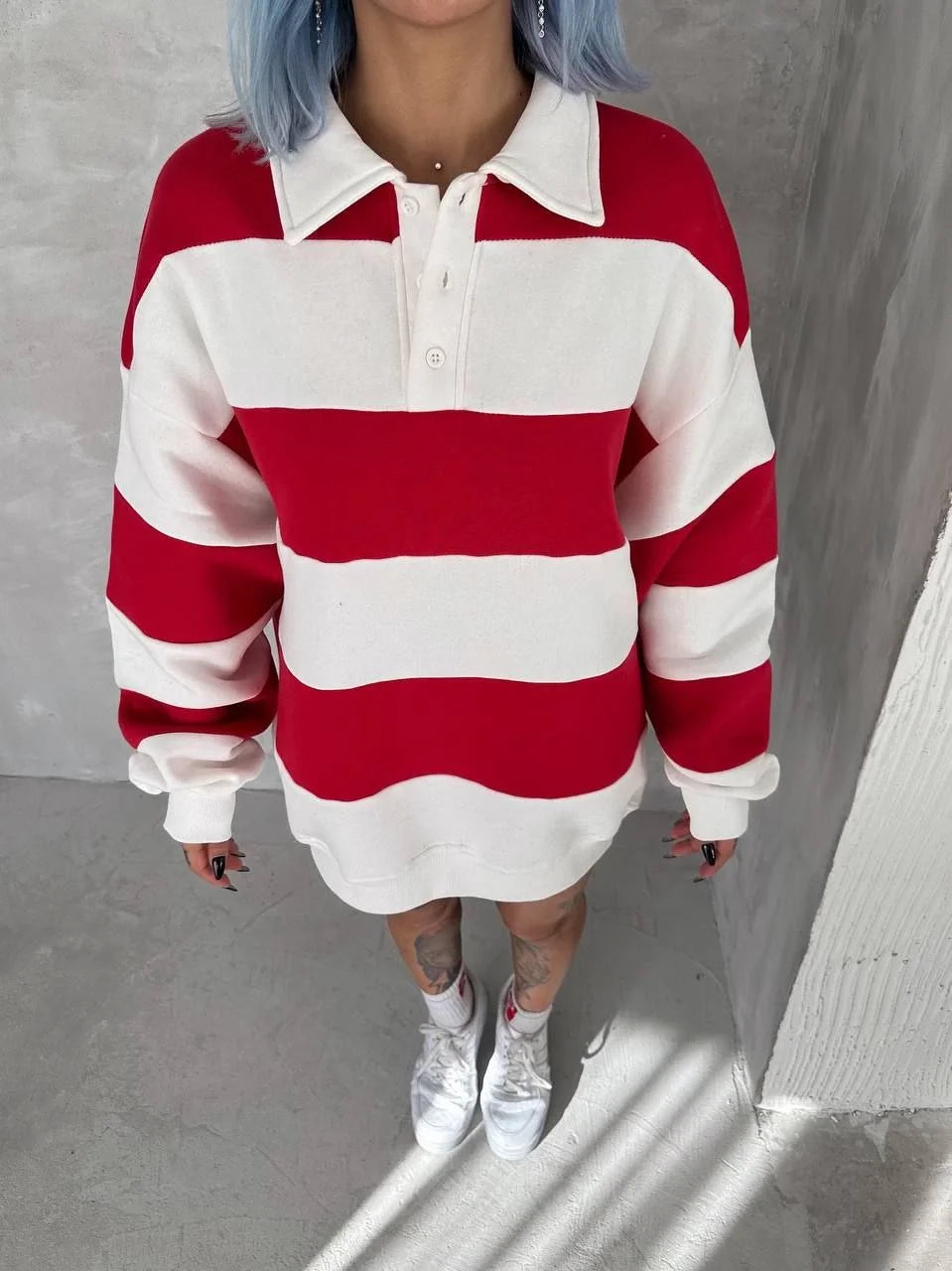 Unisex Üç İplik Parçalı Yakalı SweatShirt - Varsayılan
