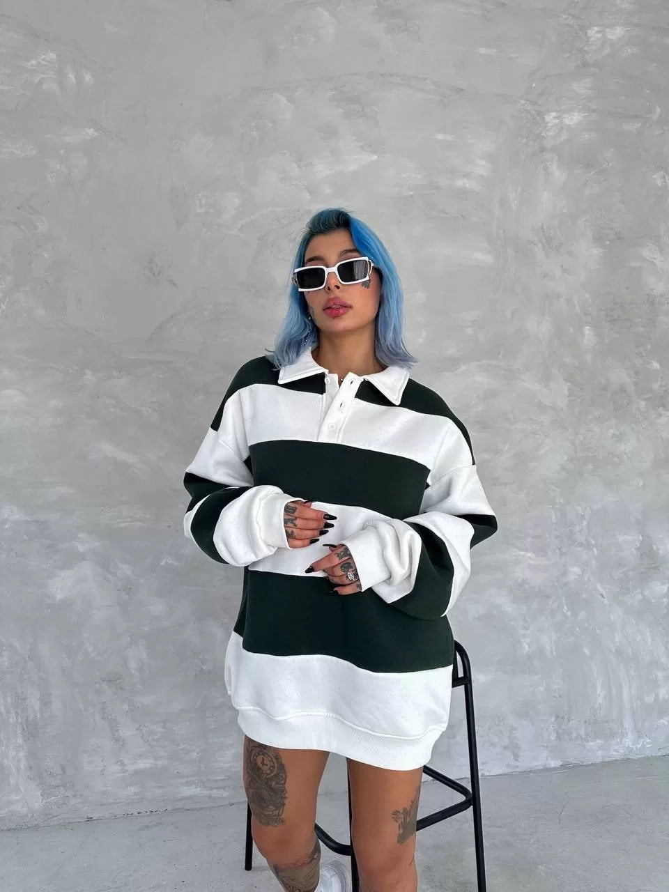 Unisex Üç İplik Parçalı Yakalı SweatShirt - Varsayılan
