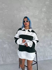Unisex Üç İplik Parçalı Yakalı SweatShirt - Varsayılan