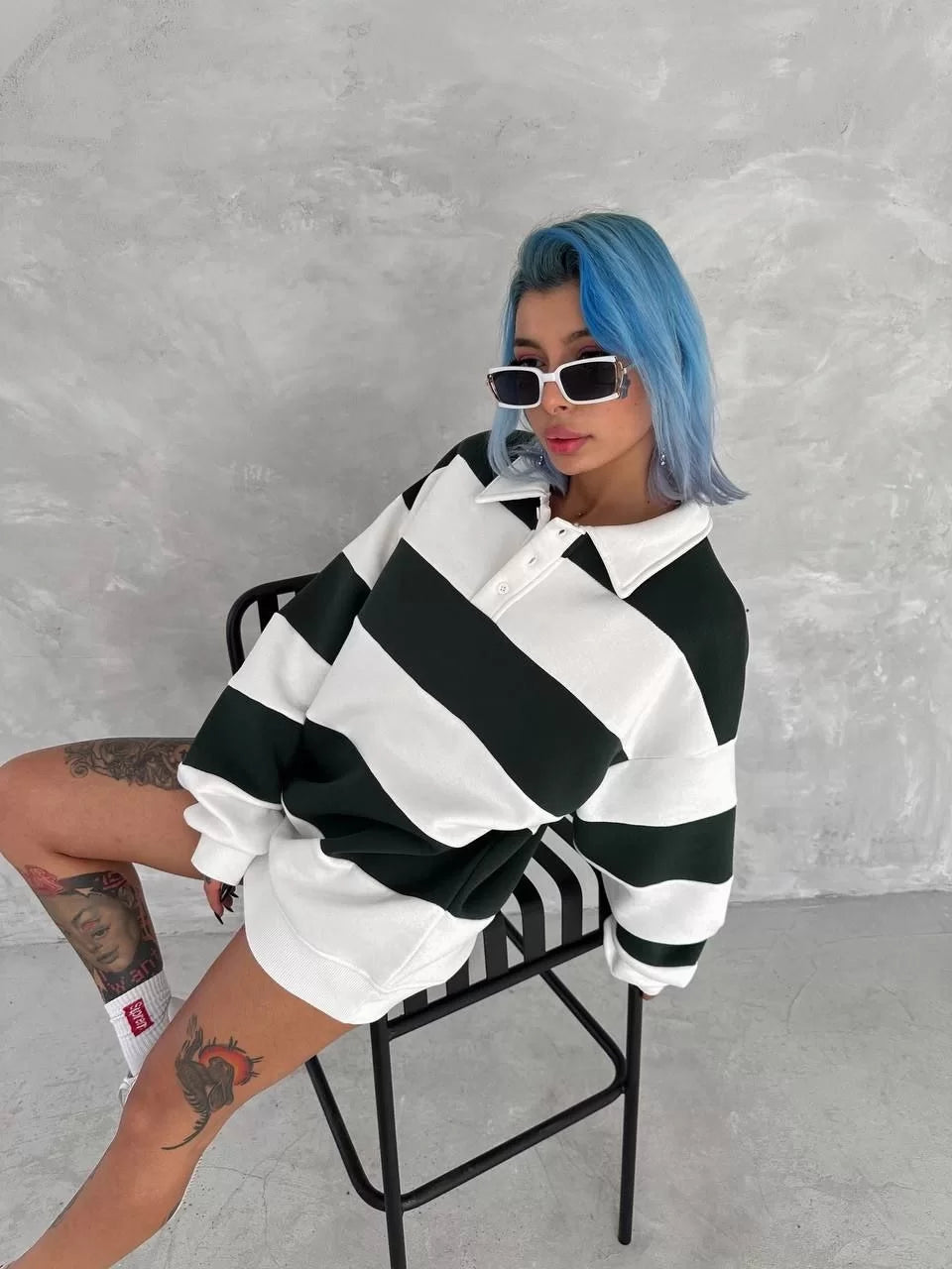 Unisex Üç İplik Parçalı Yakalı SweatShirt - Varsayılan
