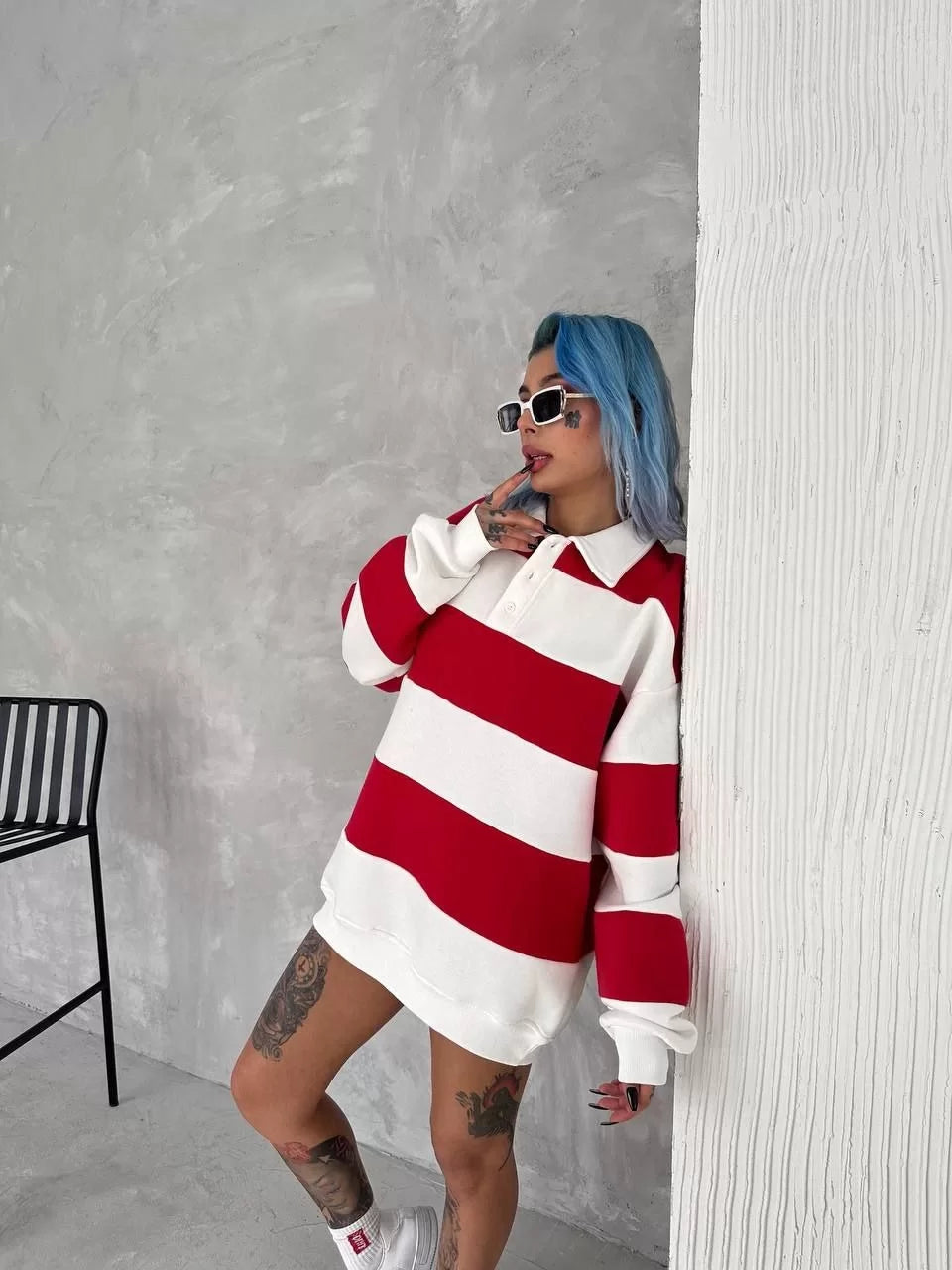 Unisex Üç İplik Parçalı Yakalı SweatShirt - Varsayılan