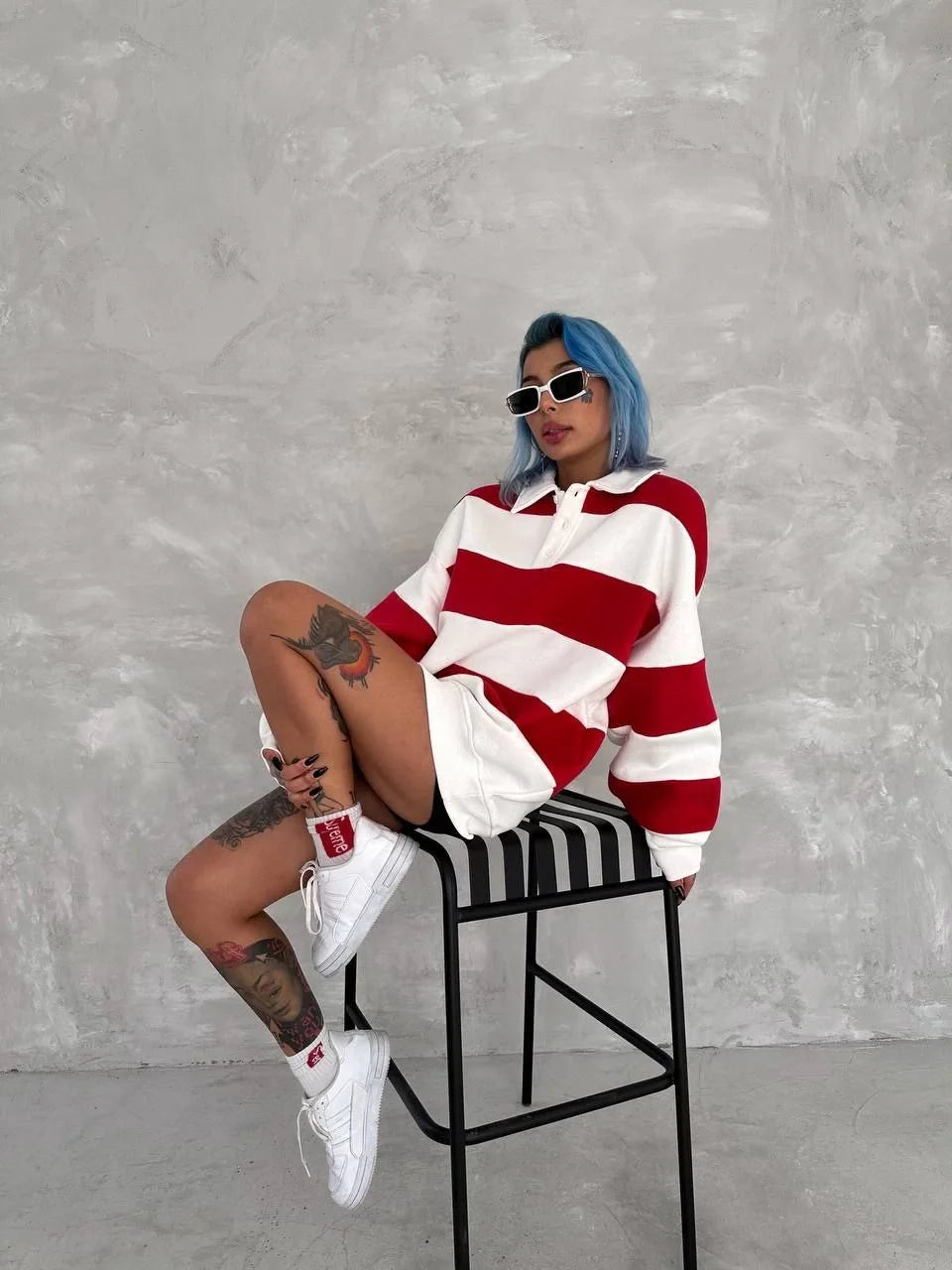 Unisex Üç İplik Parçalı Yakalı SweatShirt - Varsayılan