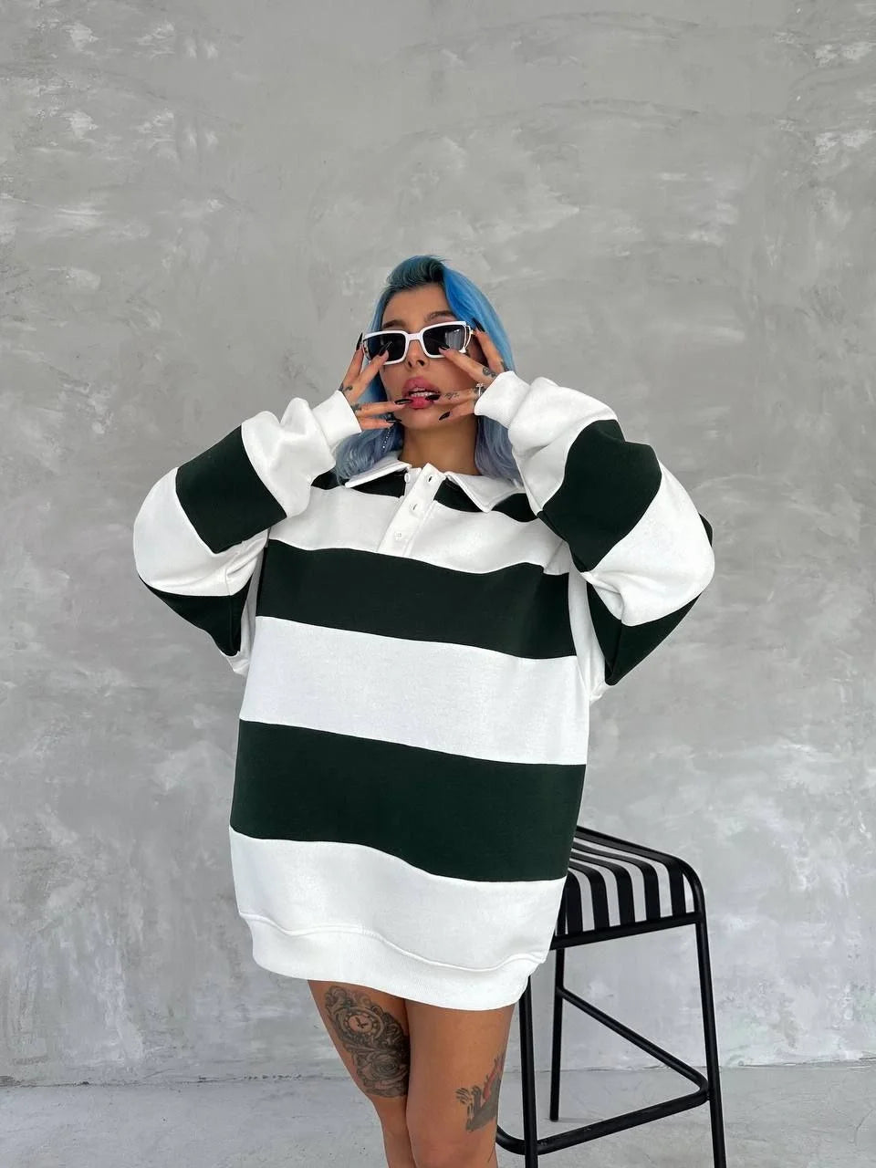 Unisex Üç İplik Parçalı Yakalı SweatShirt - Varsayılan