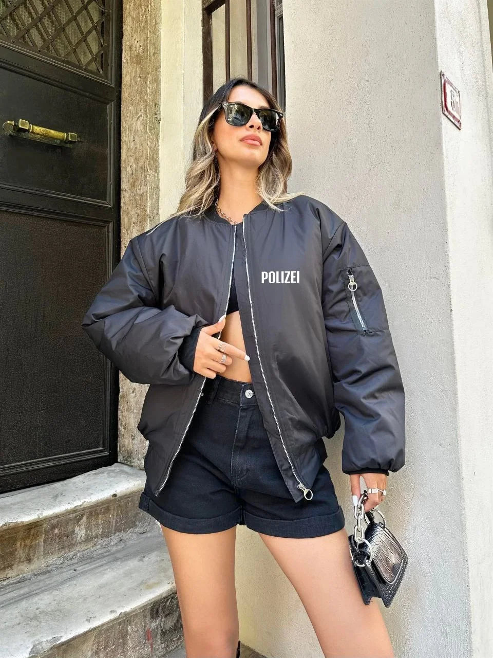 Unisex Uzun Kol Baskılı Bomber Ceket - Varsayılan