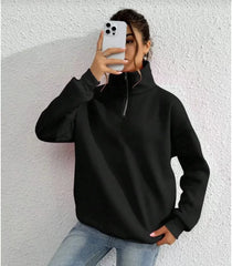 Unisex Uzun Kol Yarım Farmuarlı Yakalı Basic SweatShirt - Varsayılan
