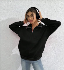 Unisex Uzun Kol Yarım Farmuarlı Yakalı Basic SweatShirt - Varsayılan