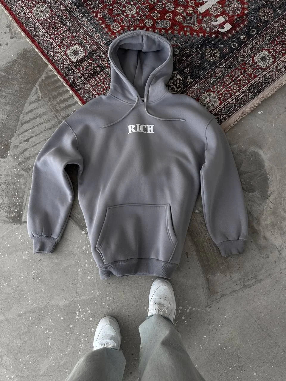 Uzun Kol Kapüşonlu Göğüs Baskılı SweatShirt - Varsayılan