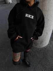 Uzun Kol Kapüşonlu Göğüs Baskılı SweatShirt - Varsayılan