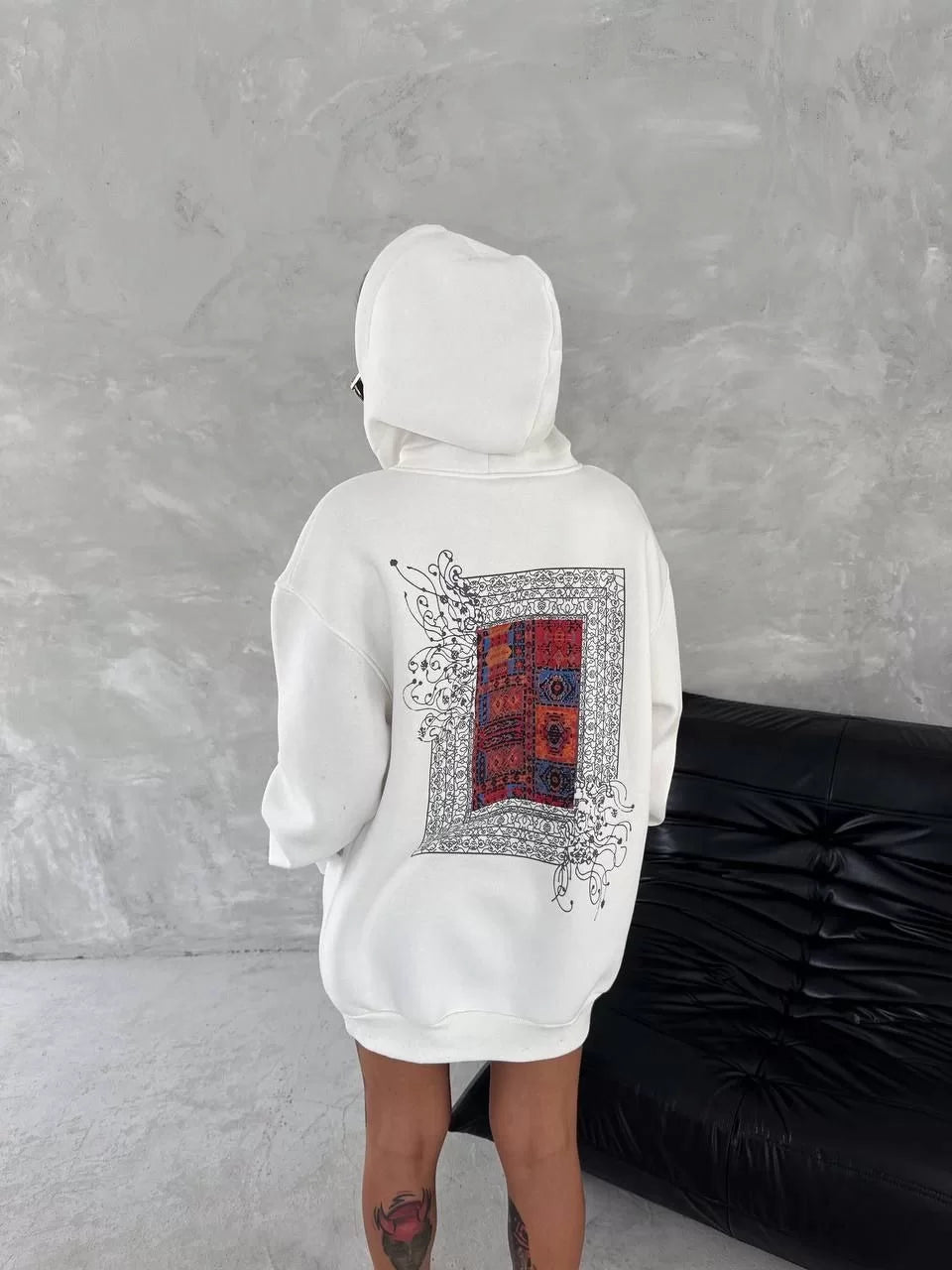 Uzun Kol Kapüşonlu Ön Ve Arka Baskılı SweatShirt - Varsayılan