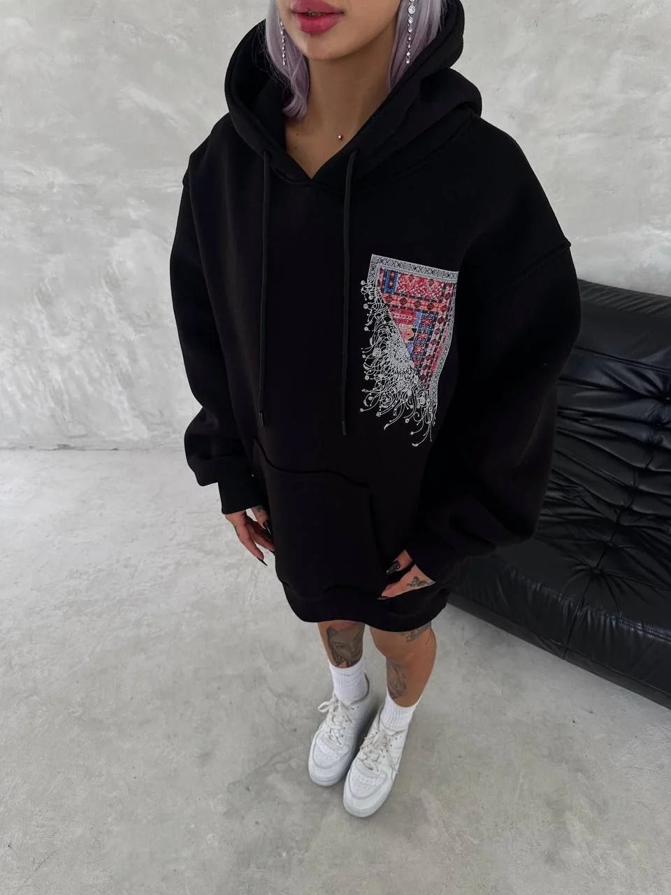 Uzun Kol Kapüşonlu Ön Ve Arka Baskılı SweatShirt - Varsayılan