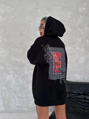 Uzun Kol Kapüşonlu Ön Ve Arka Baskılı SweatShirt - Varsayılan