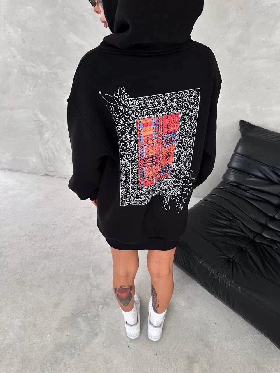 Uzun Kol Kapüşonlu Ön Ve Arka Baskılı SweatShirt - Varsayılan